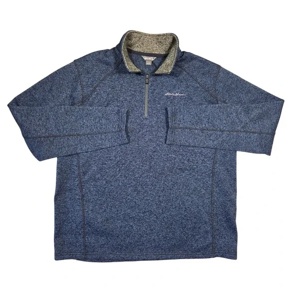 Eddie Bauer Men XL Blue Heather 1/4 Zip Pullover Long Sleeve Outdoors Hiker Gorp - Picture 1 of 6